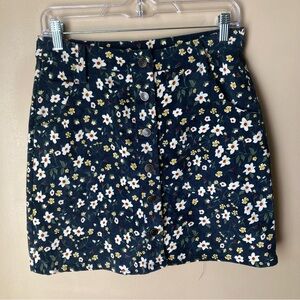 Olive & Lead Navy Floral Mini Corduroy Skirt with Button Detail